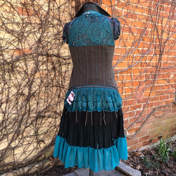 Teal Black EMBODY Dress Flared Boho Festival Small - Picture 10 of 10